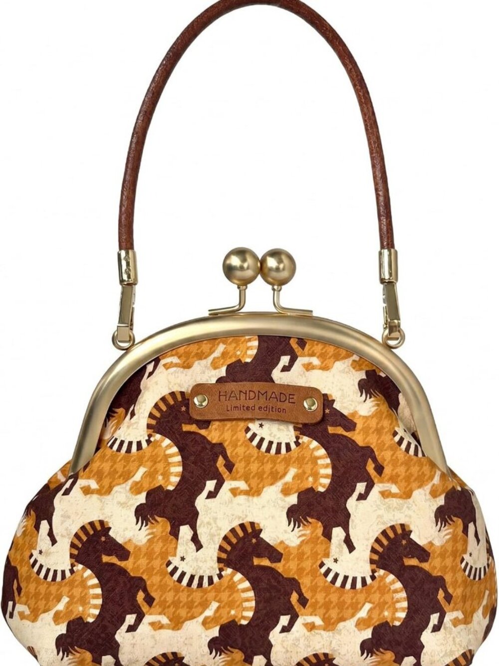 Vintage Horse Print Handmade Kiss-Lock Bag | Dual-Purpose Crossbody & Clutch